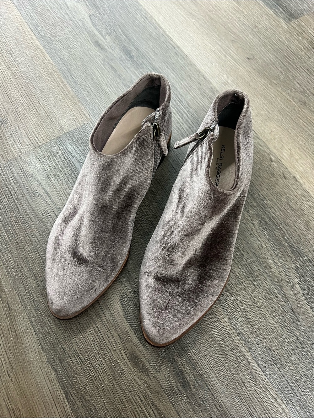Kelsi Dagger Velvet Ankle Booties in Taupe
